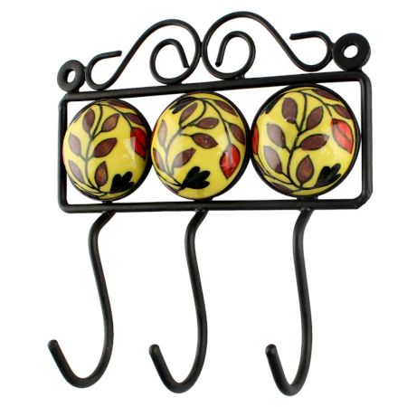 Yellow Ceramic Floral Tile Hook